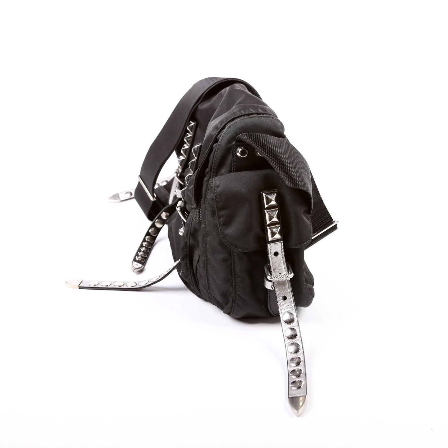 Prada New Velanylon Studded Messenger Black Bag