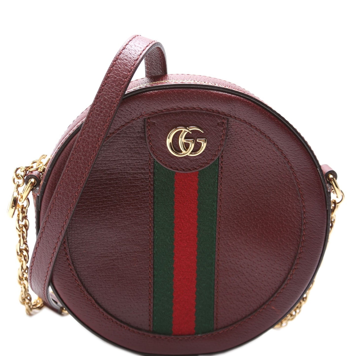 Gucci 550618 Ophidia Leather Round Small Crossbody Burgundy Bag