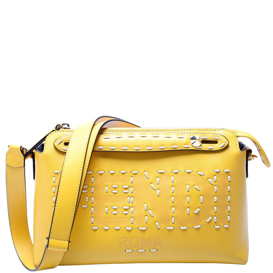 Fendi 8BL146 By the Way Medium Boston Calfskin Whipstitch Yellow Bag