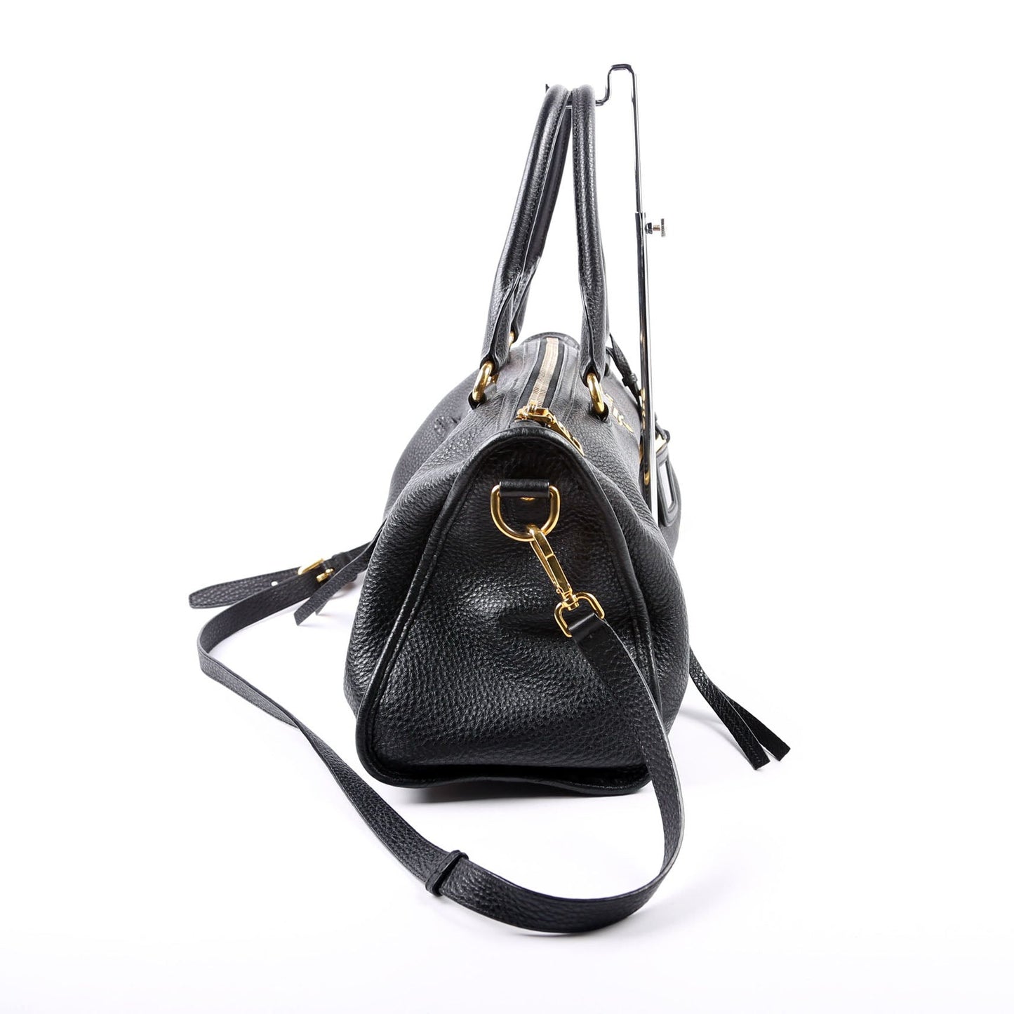 Prada Vitello Daino Zip Shopping Satchel Large Black Bag