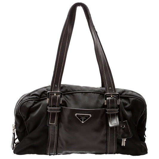 Prada Tessuto Nylon/Leather Shoulder Vintage Black Bag