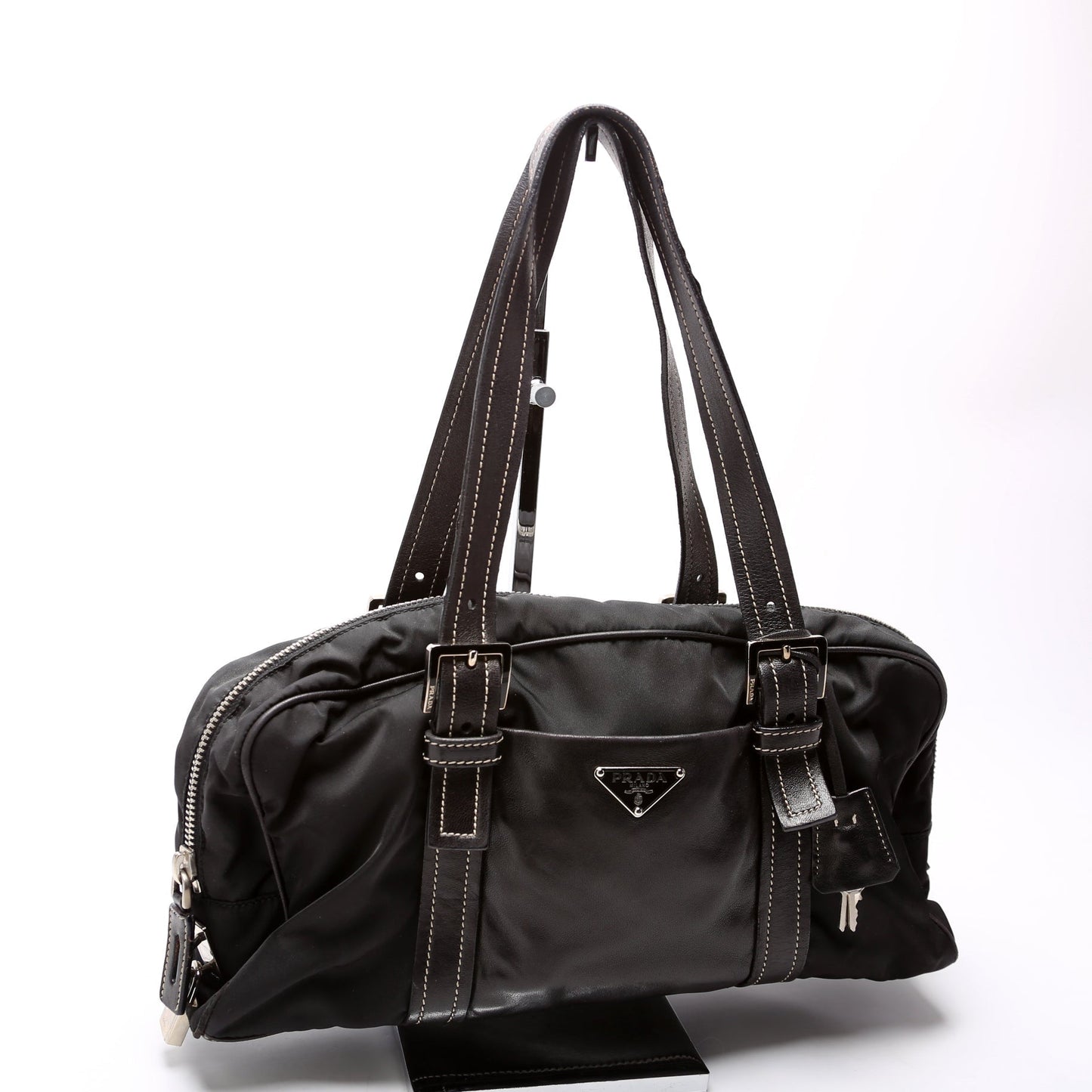 Prada Tessuto Nylon/Leather Shoulder Vintage Black Bag