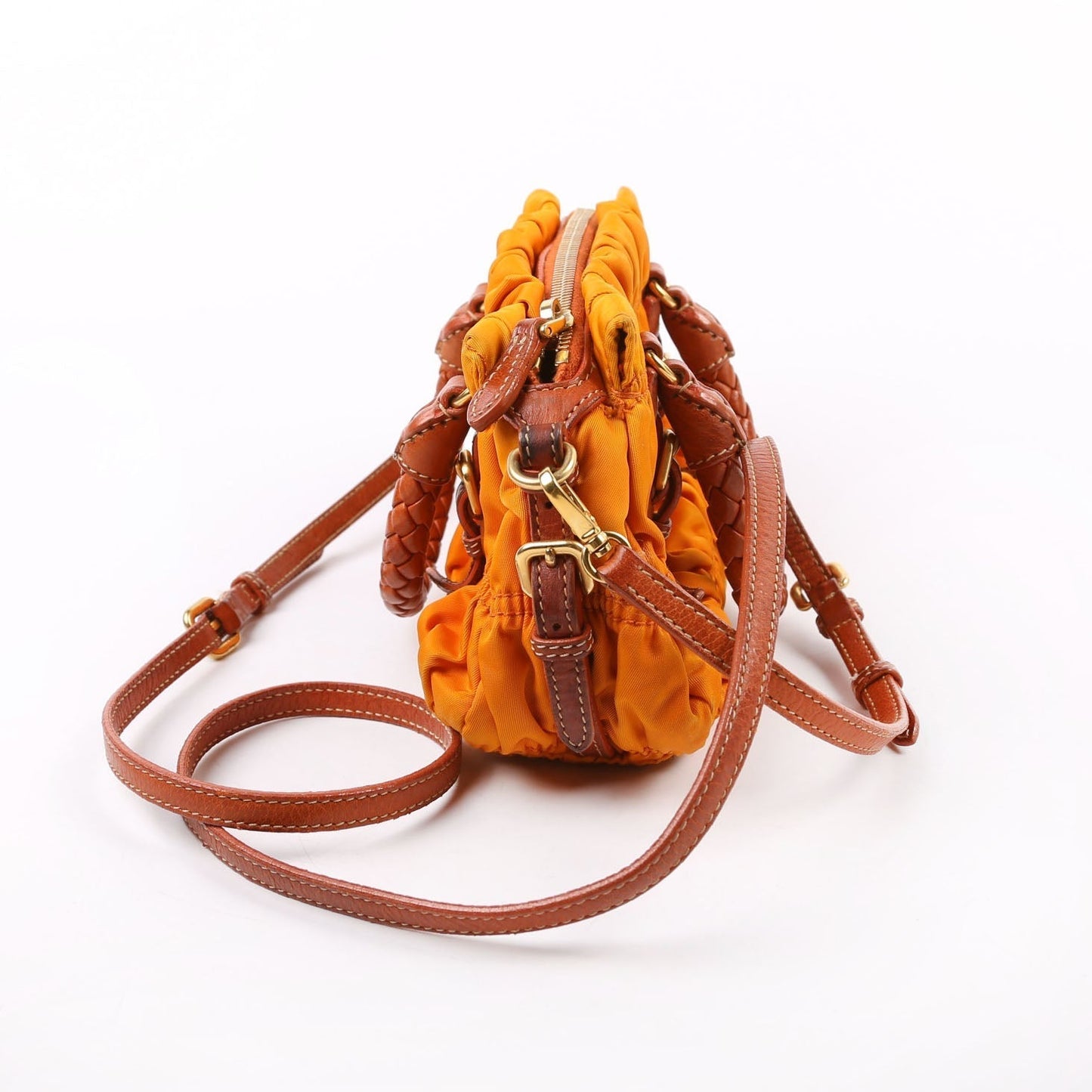 Prada Gaufre Nylon Mini Shopping Satchel Orange Bag