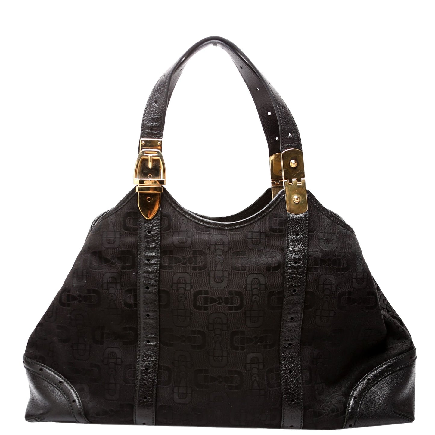 Gucci 145769 Horsebit Canvas/Leather Shoulder Black Bag