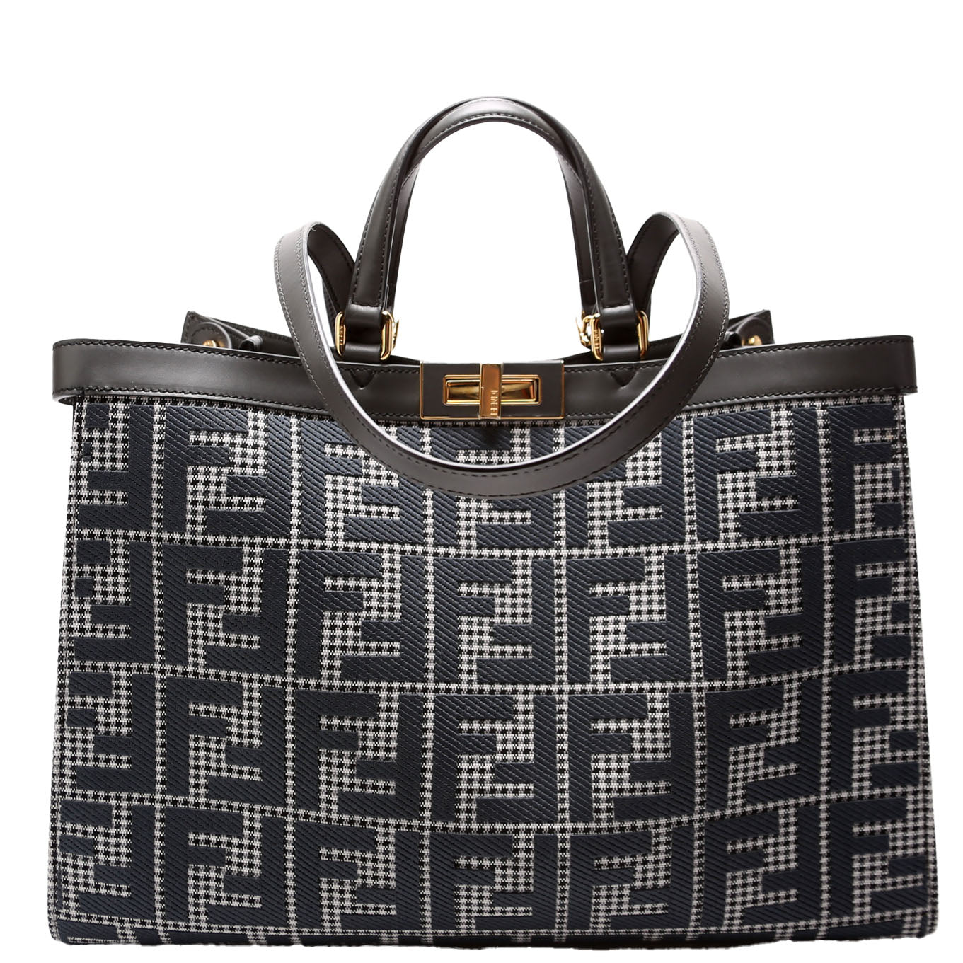 Fendi 8BH374 Peekaboo FF Wool Houndstooth X-Tote Blue Bag