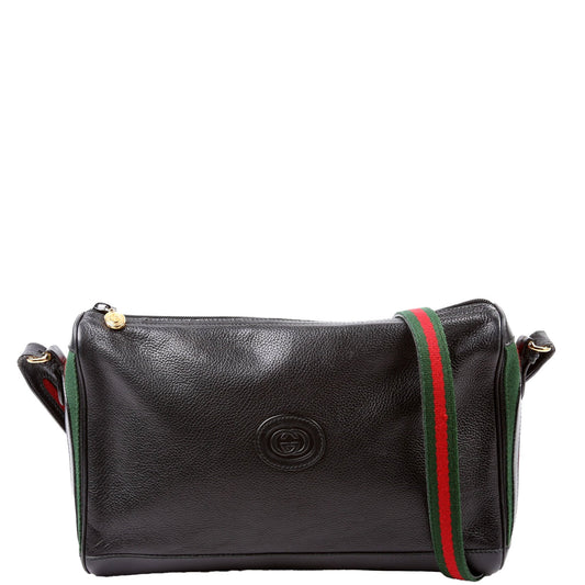 Gucci Web Stripe Leather Messenger Vintage Black Bag