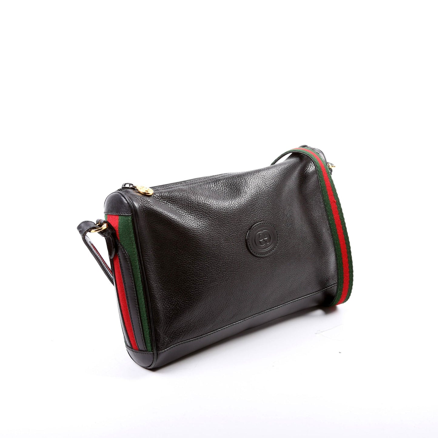 Gucci Web Stripe Leather Messenger Vintage Black Bag