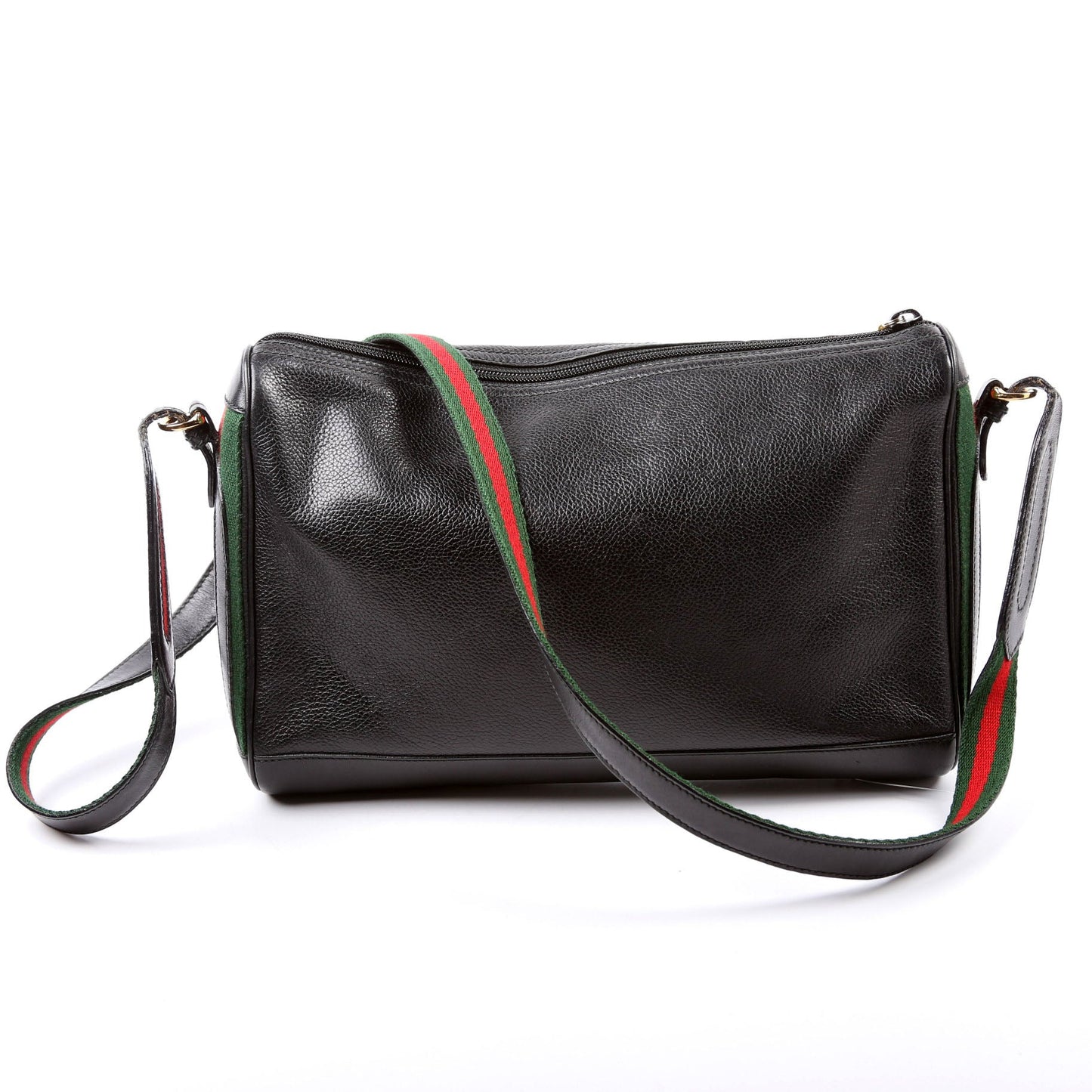 Gucci Web Stripe Leather Messenger Vintage Black Bag