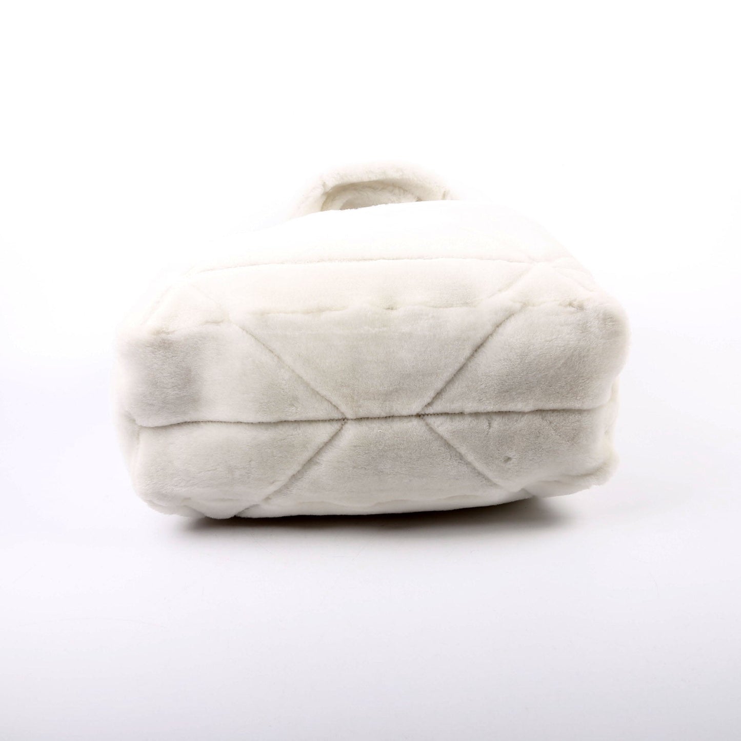 Prada 1BG427 Shearling Triangle Logo Tote White/Black Bag