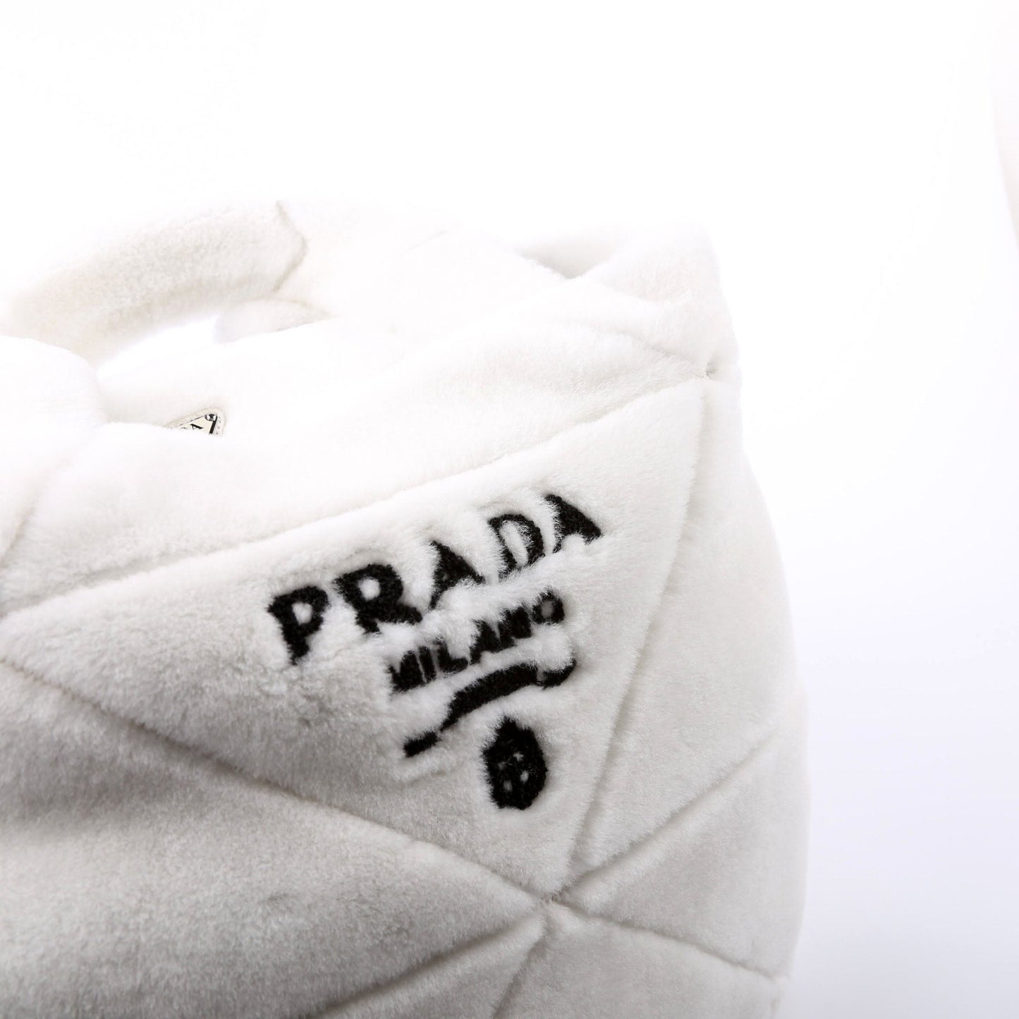 Prada 1BG427 Shearling Triangle Logo Tote White/Black Bag