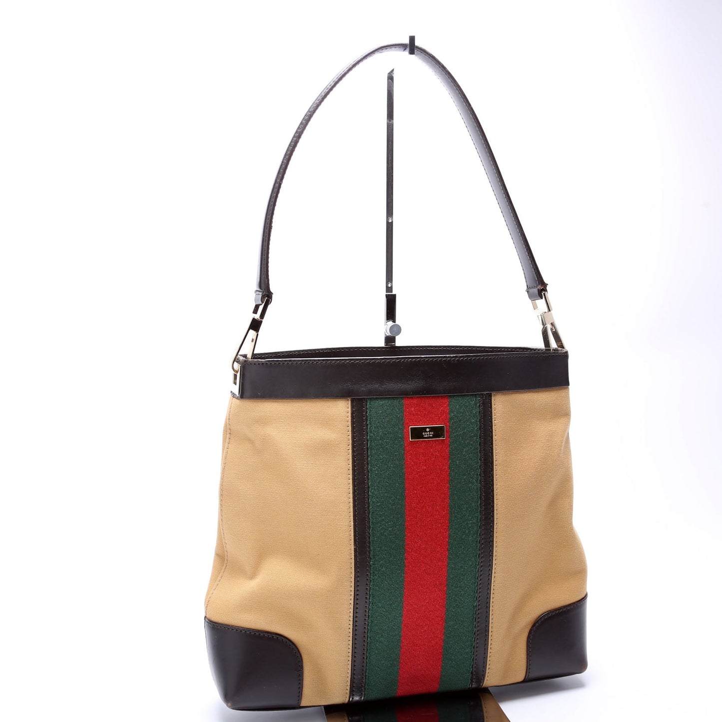 Gucci 0014231 Sherry Line Web/Leather Shoulder Vintage Bag