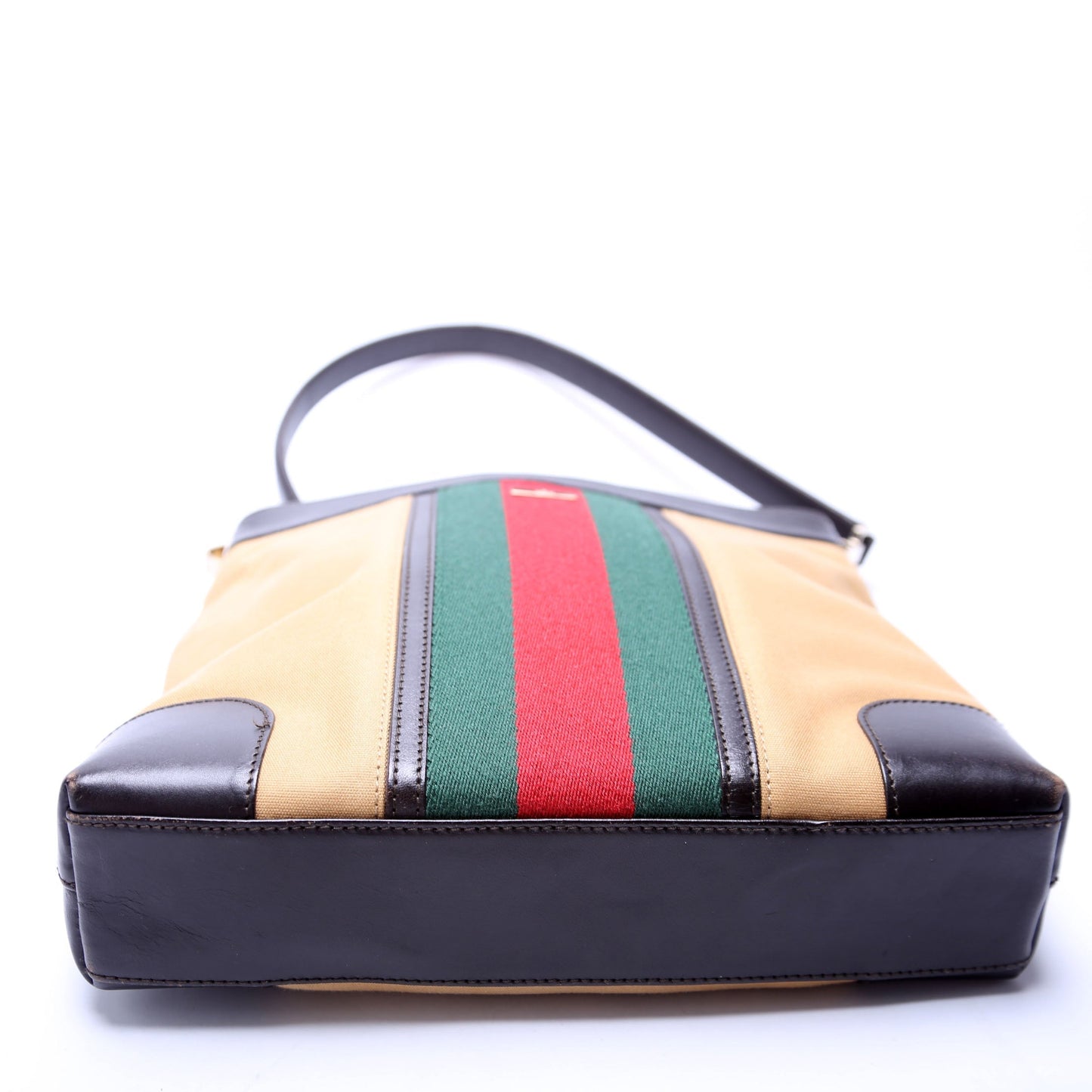 Gucci 0014231 Sherry Line Web/Leather Shoulder Vintage Bag