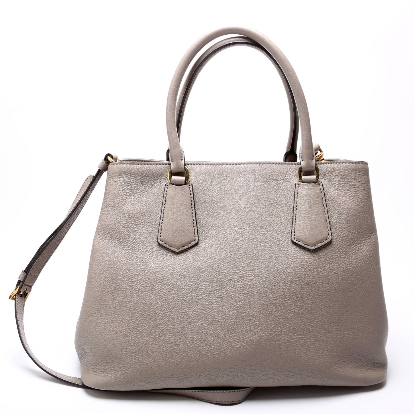 Prada 1BA239 Vitello Phenix Double Tote Taupe Bag