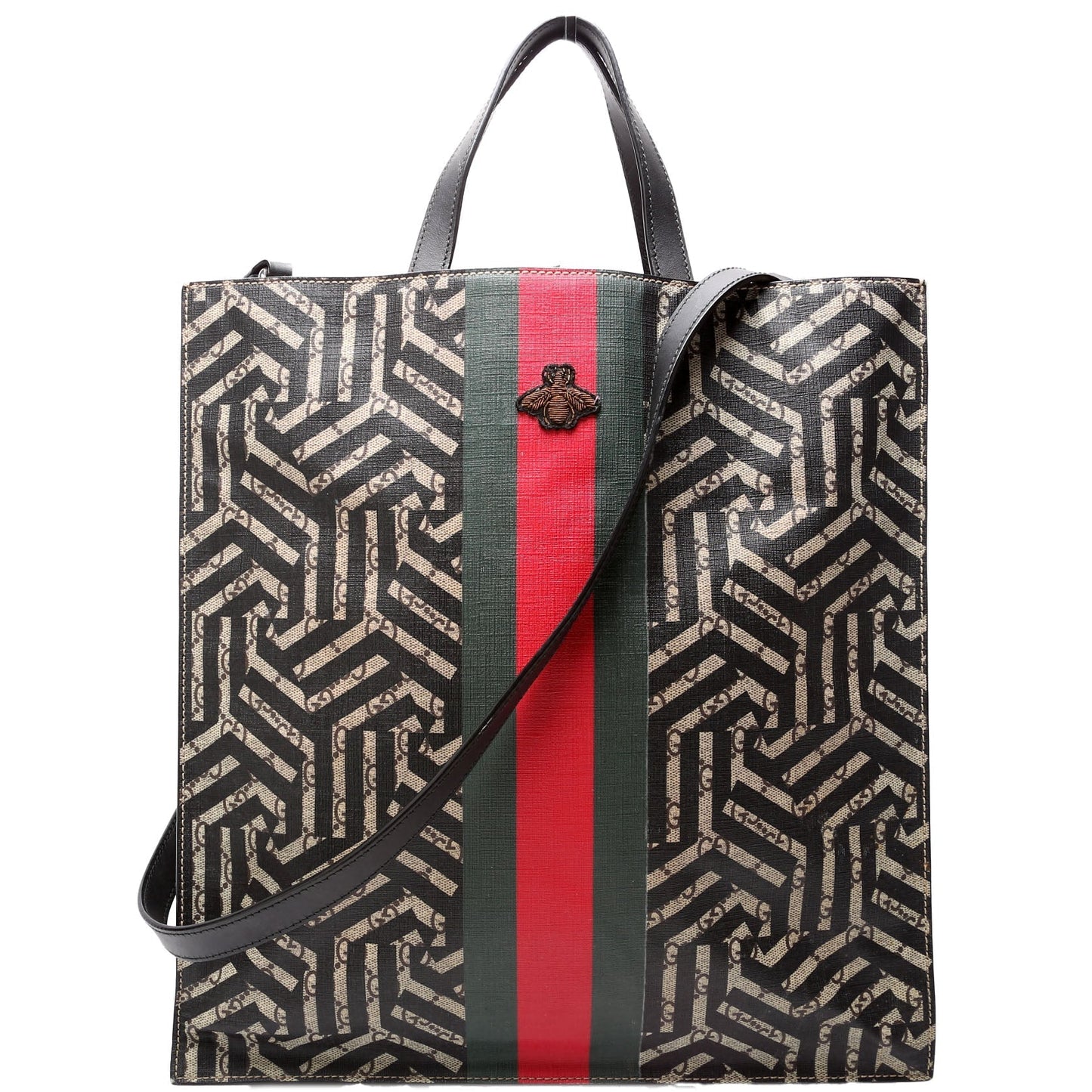 Gucci 450950 Soft GG Supreme Caleido Web Vertical Tote Black/Beige Bag
