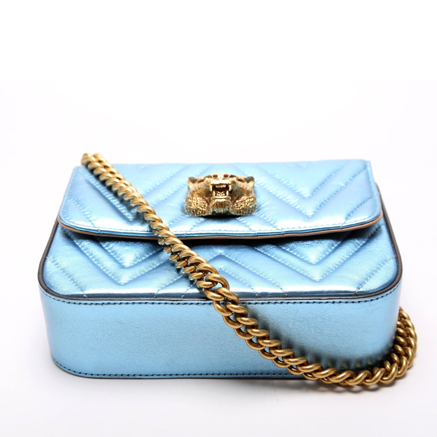 Gucci 432581 Broadway Metalic Matelasse Shoulder Blue Bag