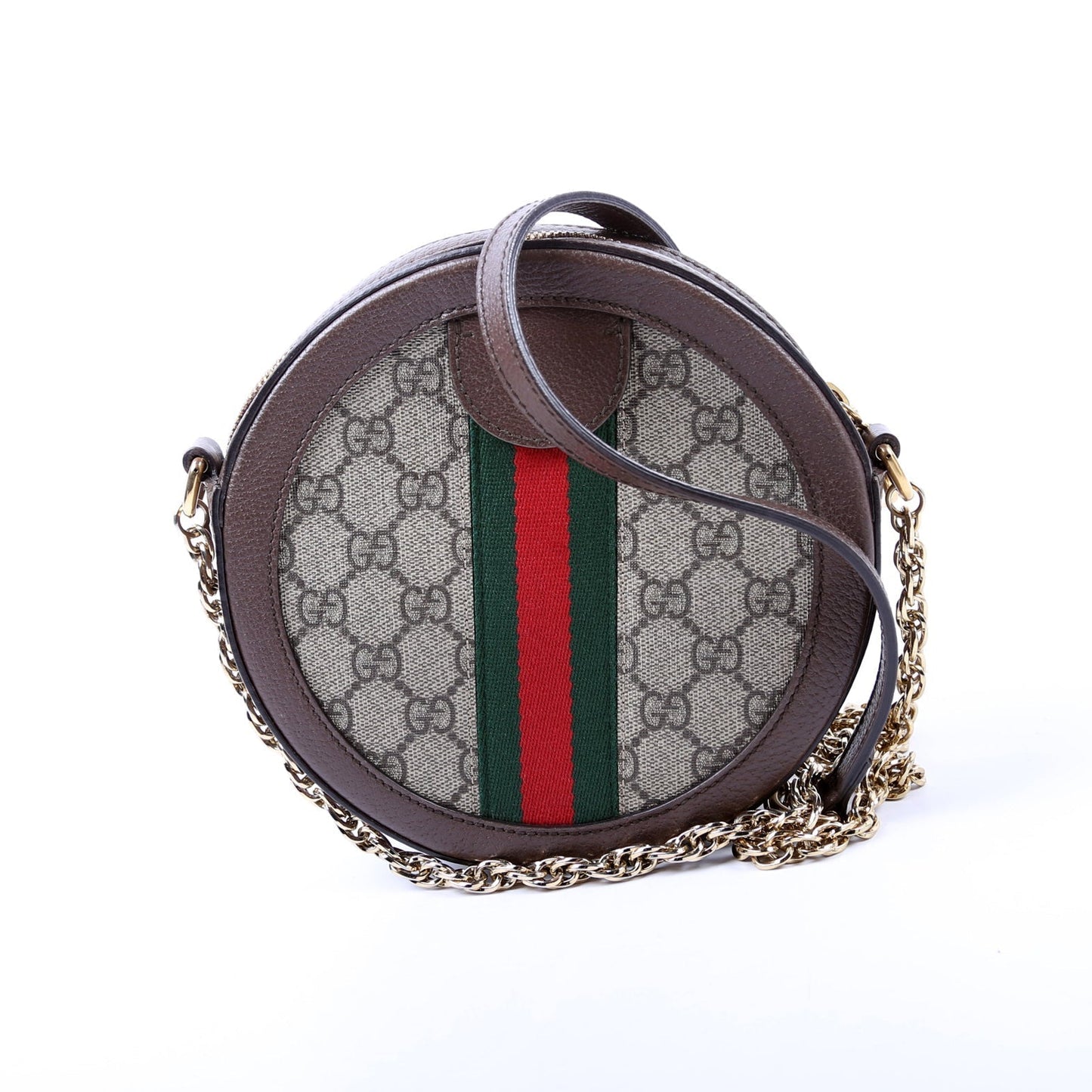 Gucci 550618 Ophidia GG Supreme Round Small Crossbody Brown Bag