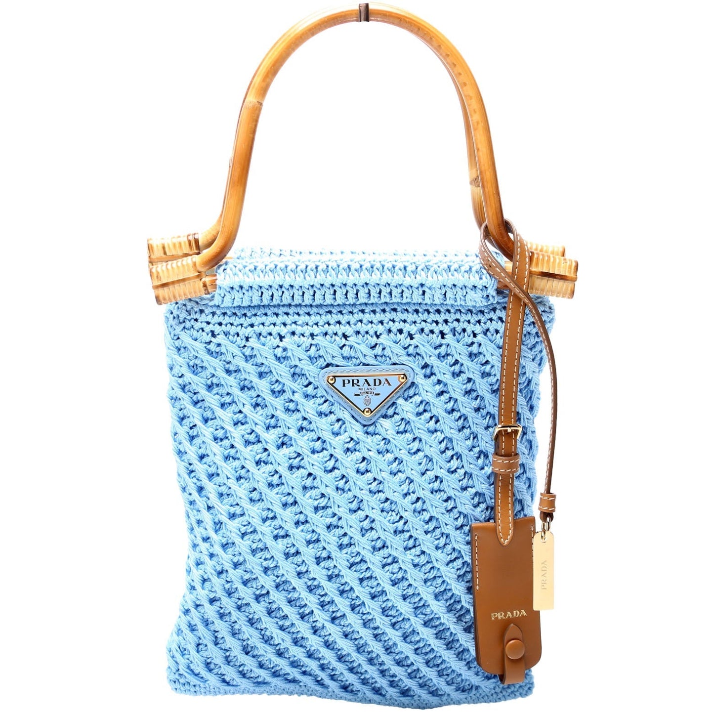 Prada 1BA461 Crochet Mini Bamboo Top Handle Blue Bag