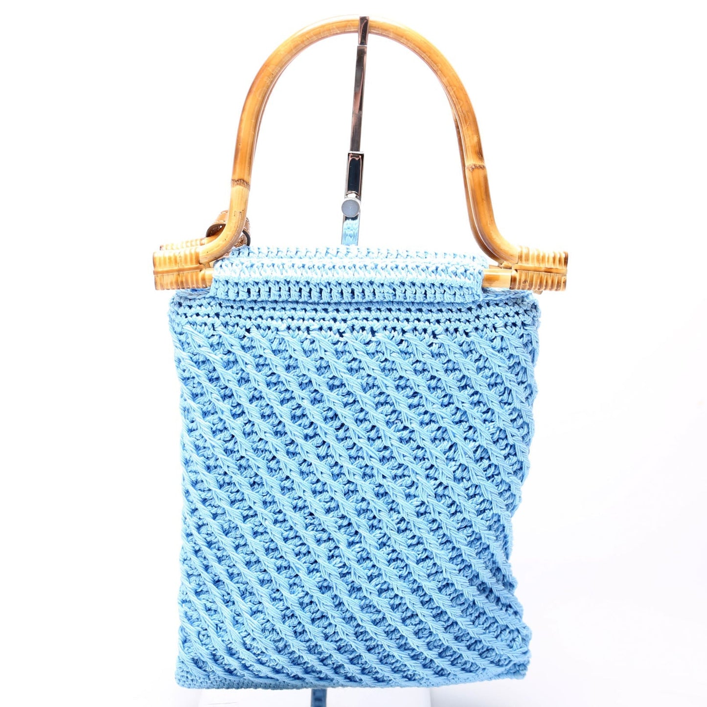 Prada 1BA461 Crochet Mini Bamboo Top Handle Blue Bag