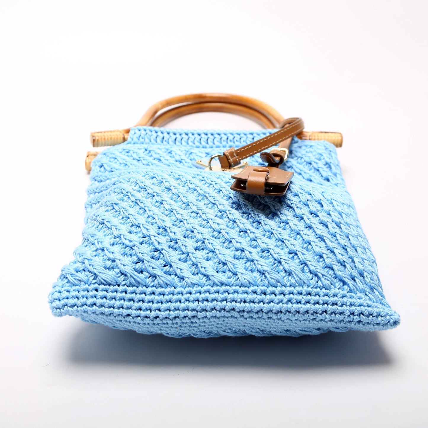 Prada 1BA461 Crochet Mini Bamboo Top Handle Blue Bag