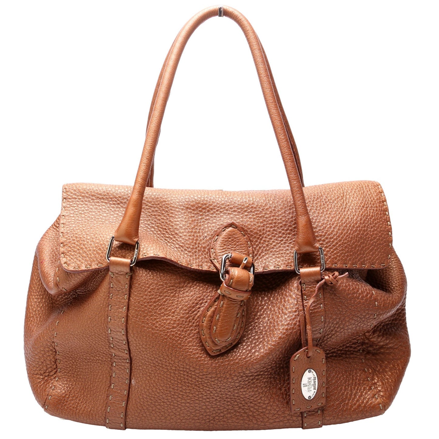 Fendi 8BR487 Linda Selleria Leather Medium Brown Bag