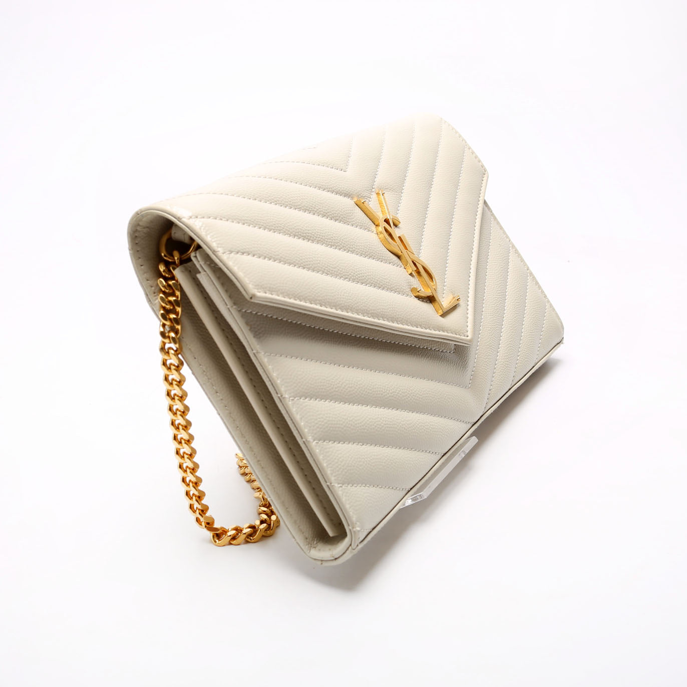 Saint Laurent Grain De Chain Wallet Cream Bag