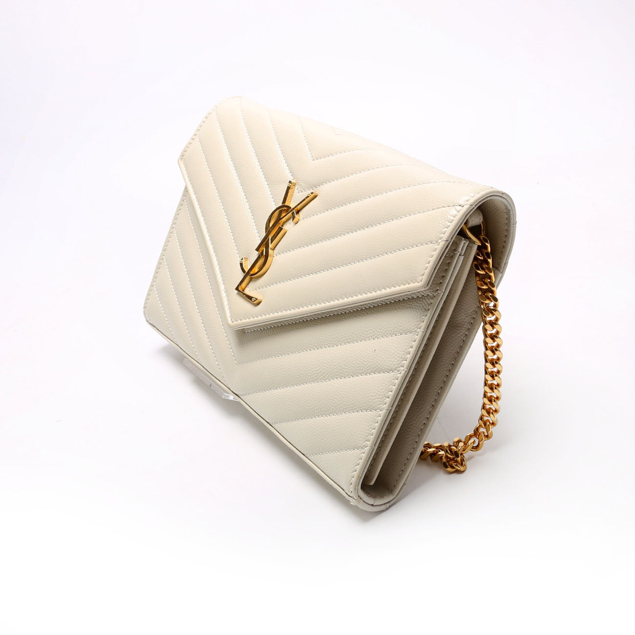 Saint Laurent Grain De Chain Wallet Cream Bag