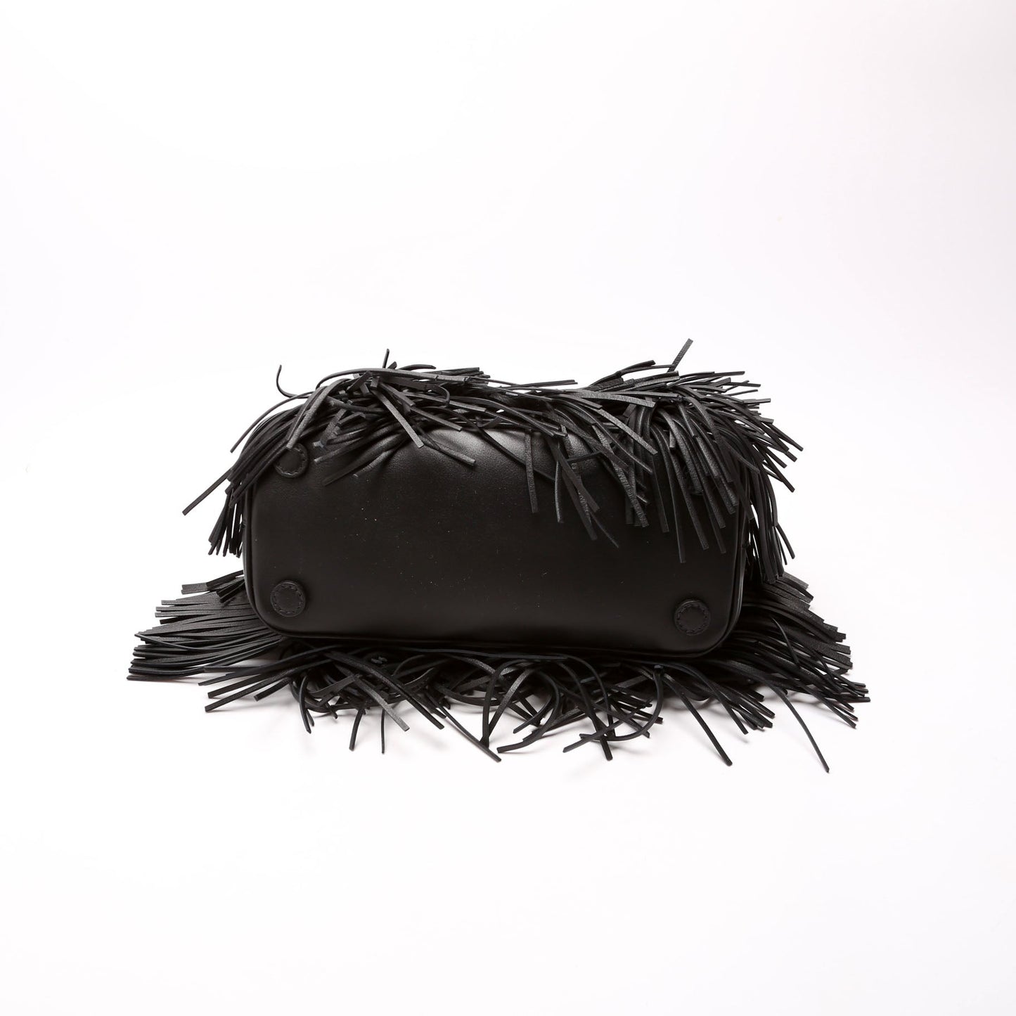 Prada 1BA896 Leather Fringe Galleria Small Black Bag