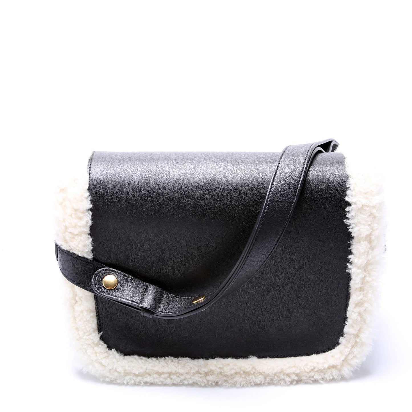 Gucci 602204 Horsebit 1955 Shearling Leather Shoulder Black Bag