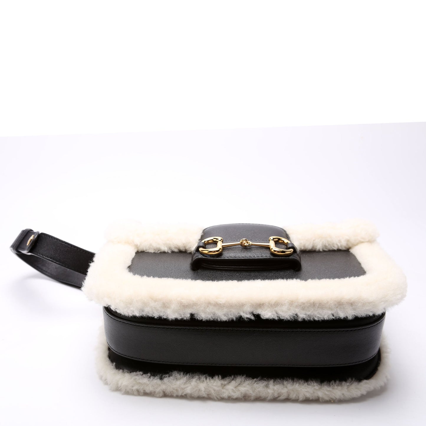 Gucci 602204 Horsebit 1955 Shearling Leather Shoulder Black Bag
