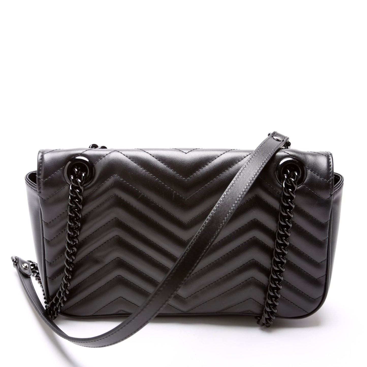 Gucci 443497 Marmont Leather Monochrome Shoulder Small Flap Black Bag