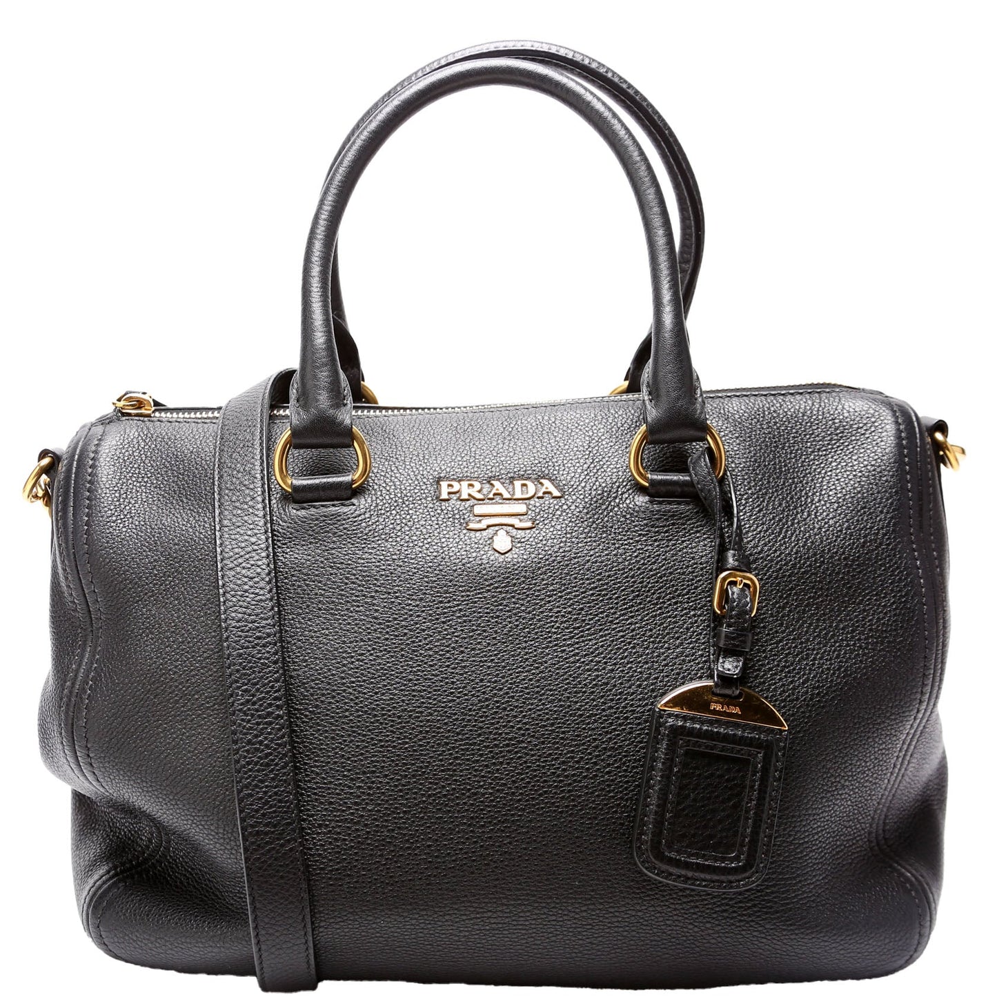 Prada 1BB023 Vitello Daino Phenix Boston Black Bag