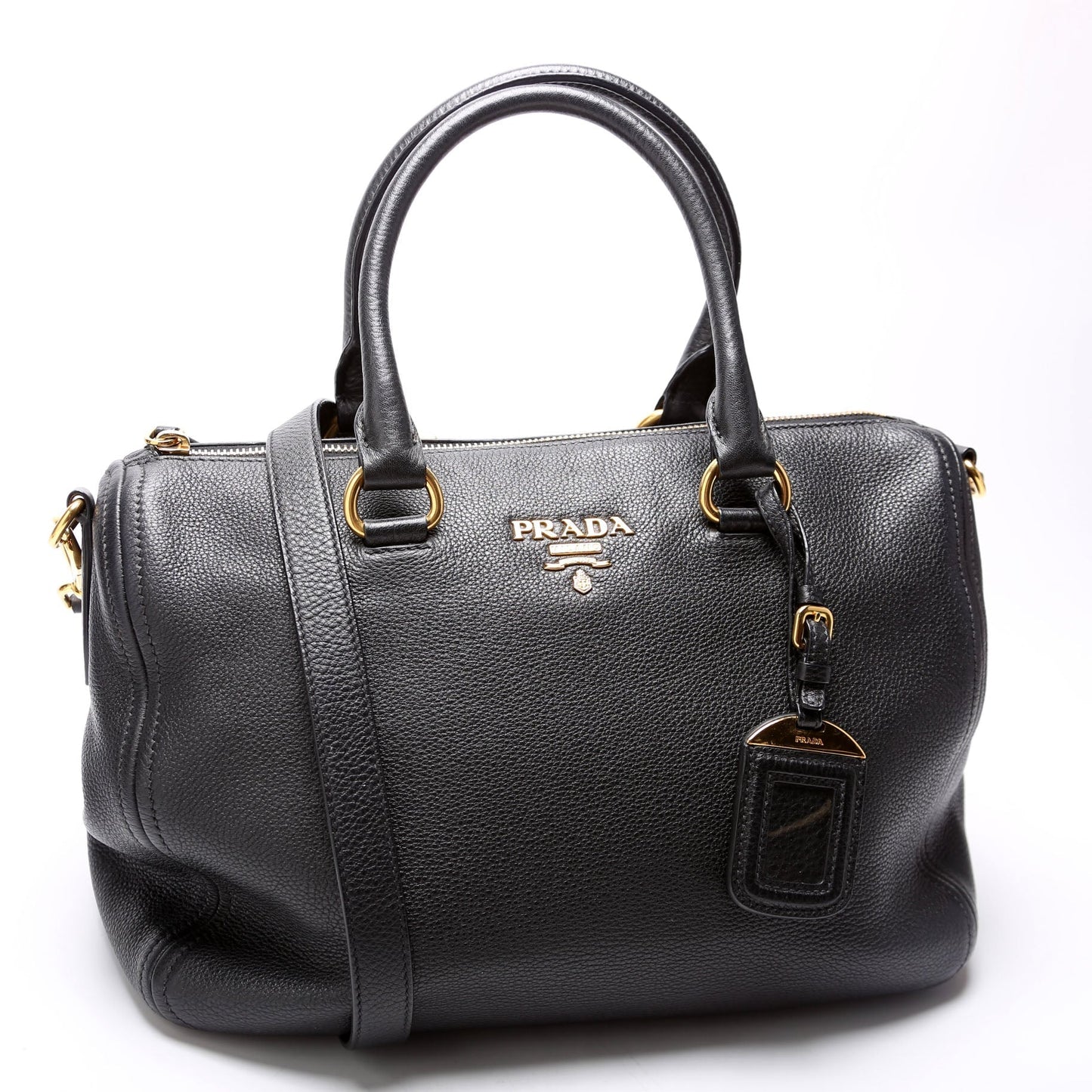 Prada 1BB023 Vitello Daino Phenix Boston Black Bag