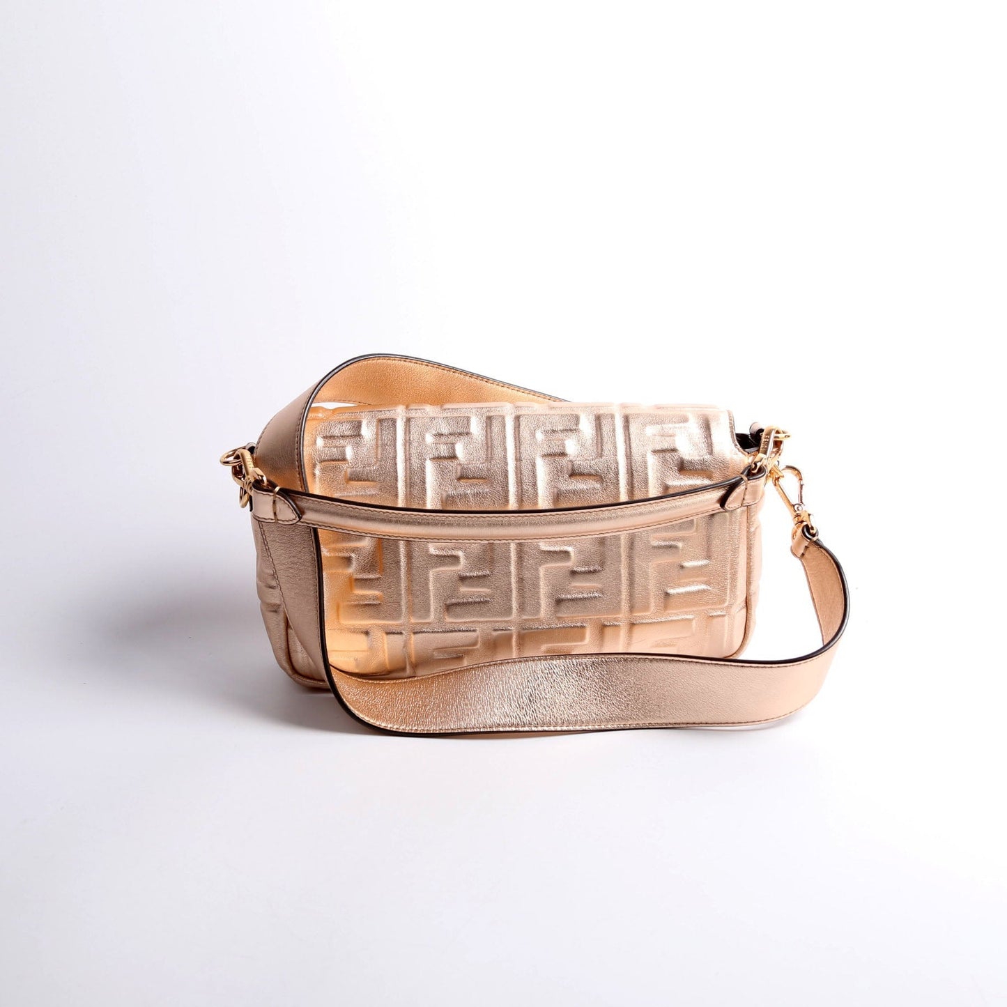 Fendi 8BR600uette FF Embossed Metallic Nappa Rose Gold Bag