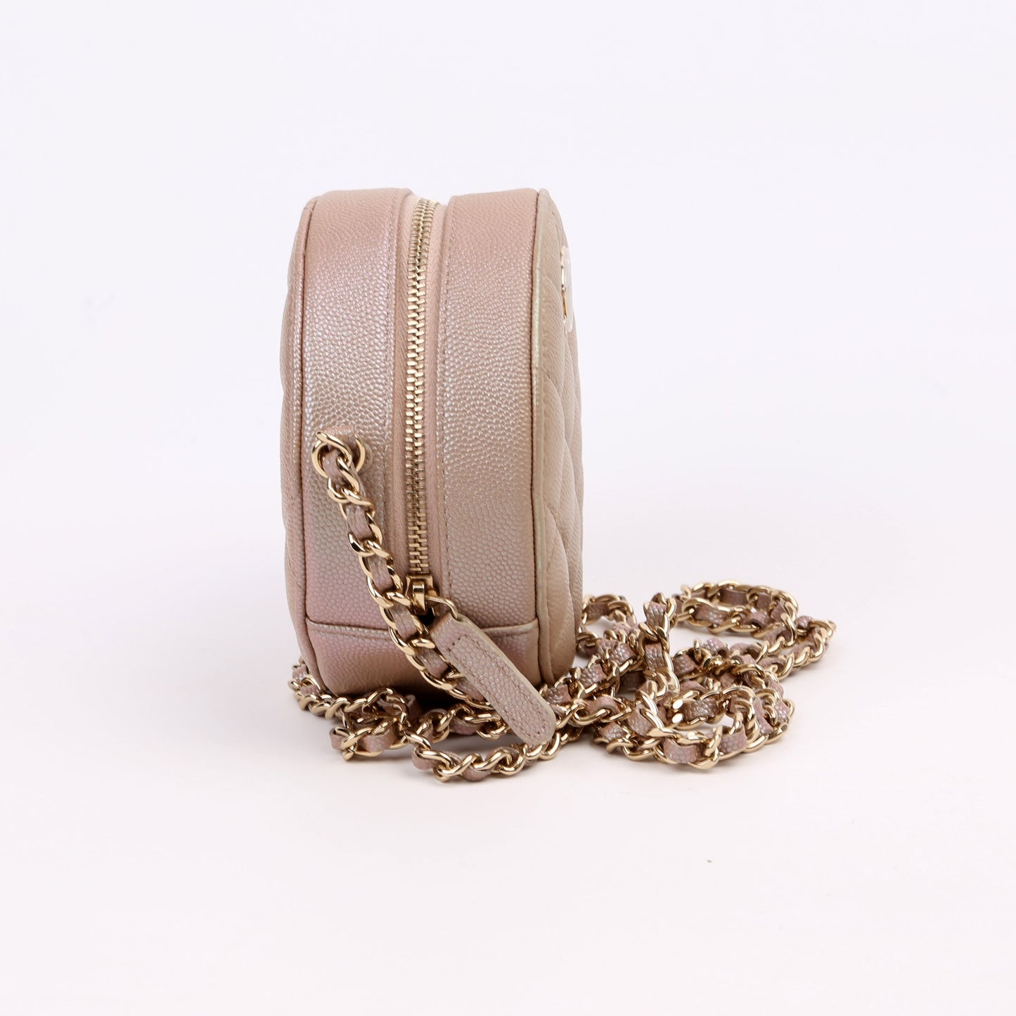 Chanel Round Clutch With Chain Iridescent Caviar 27M Tan Bag
