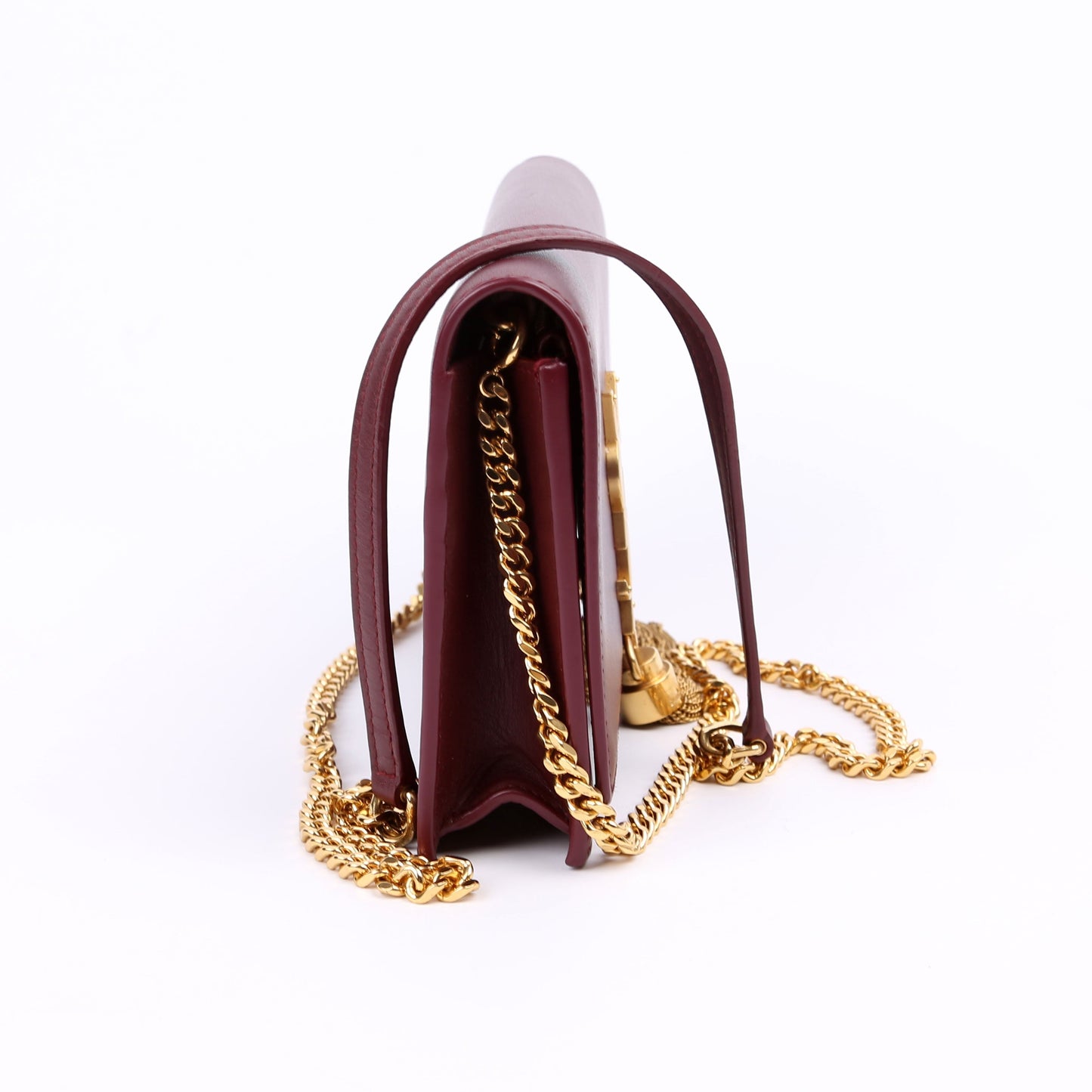 Saint Laurent Kate Tassel Chain Wallet Maroon Bag