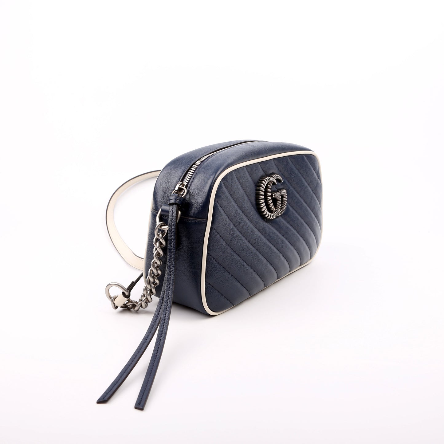 Gucci 447632 Marmont Small Leather Camera Blue/White Bag