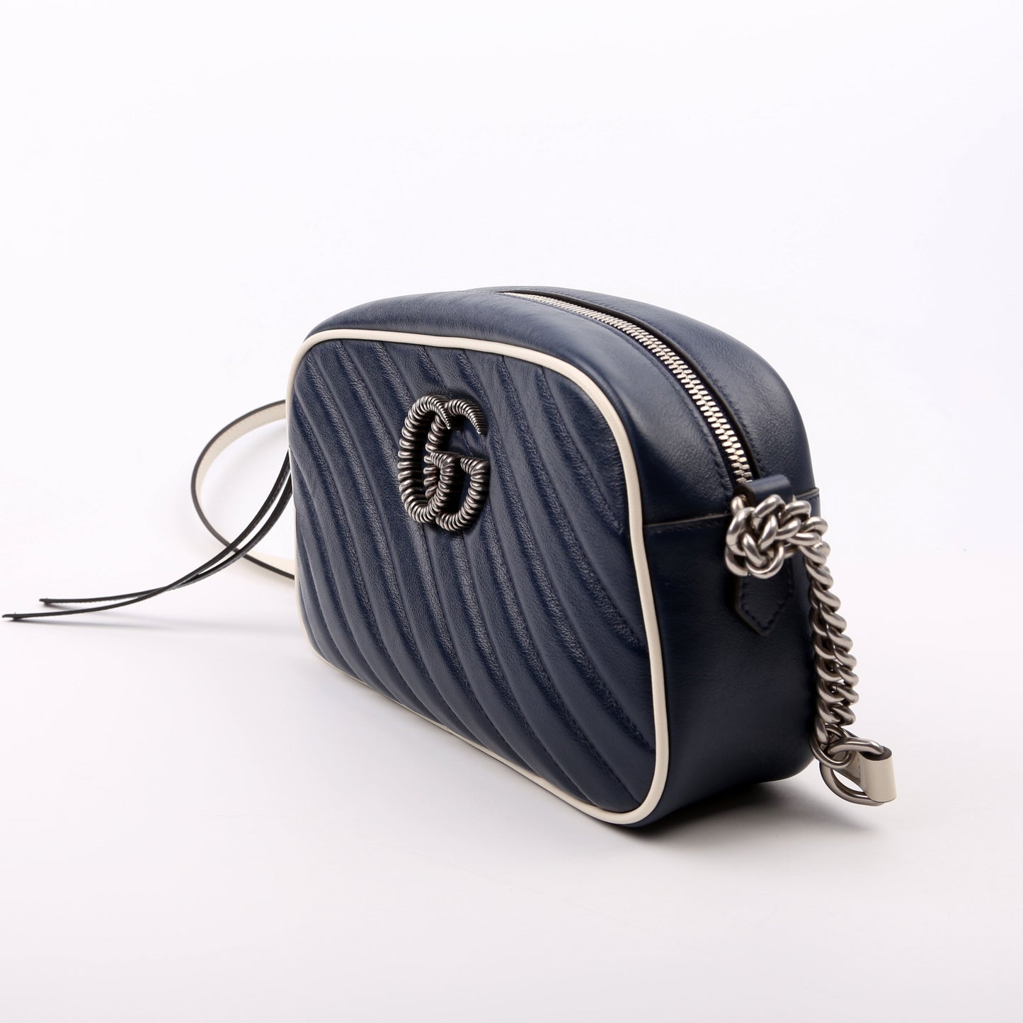 Gucci 447632 Marmont Small Leather Camera Blue/White Bag