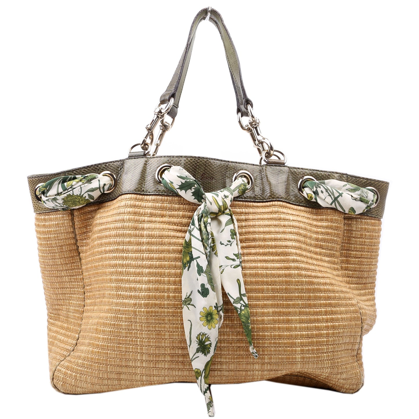 Gucci 153033 Straw Positano Tote Green Bag