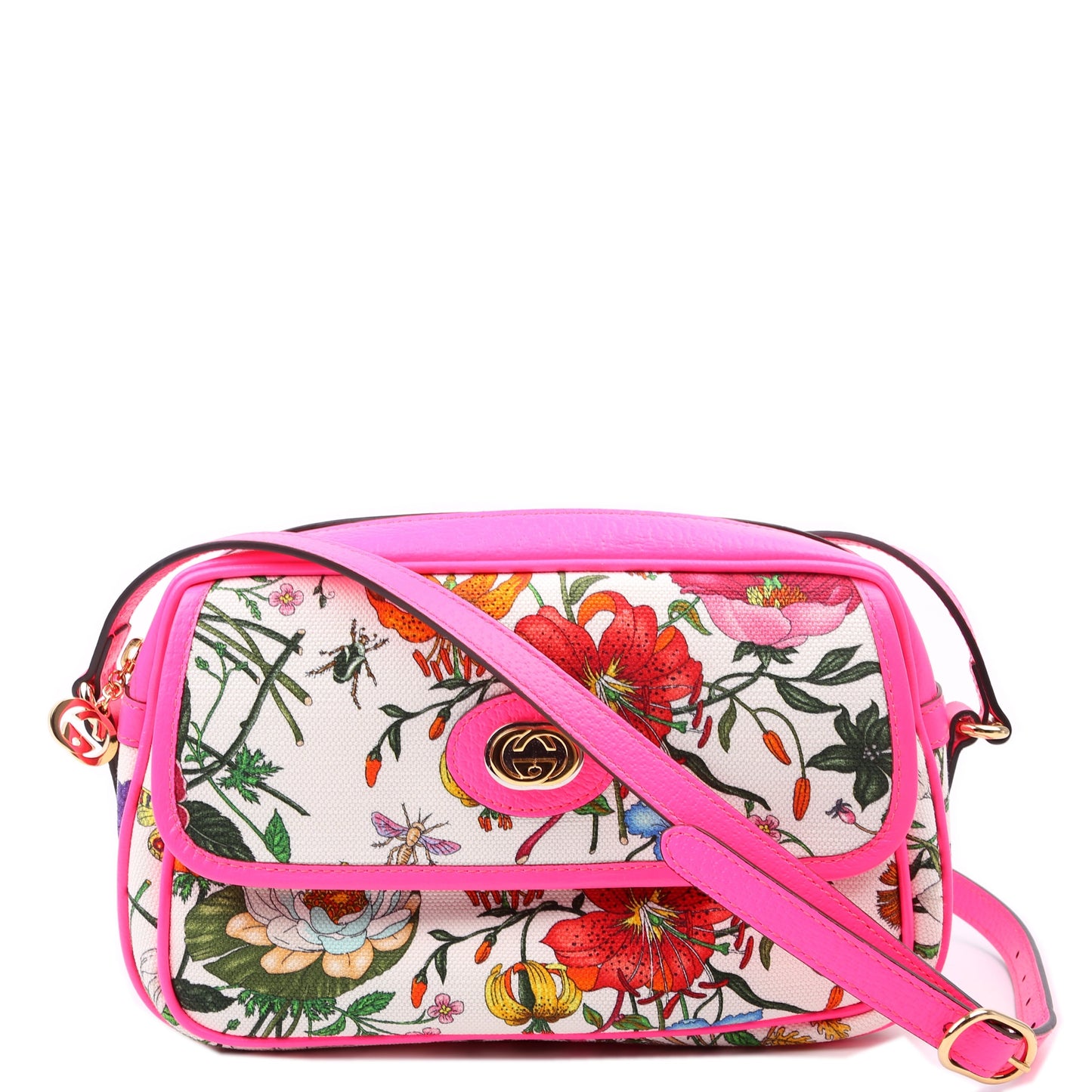 Gucci 550147 Flora Canvas Crossbody Pink Bag