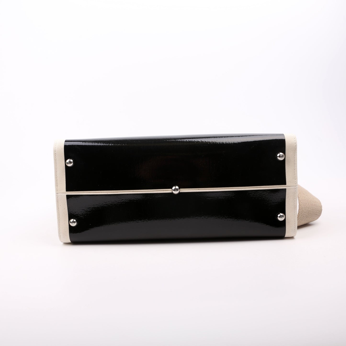 Fendi Sunshine Shopper Medium Patent Vinyl Canvas Black/White Bag