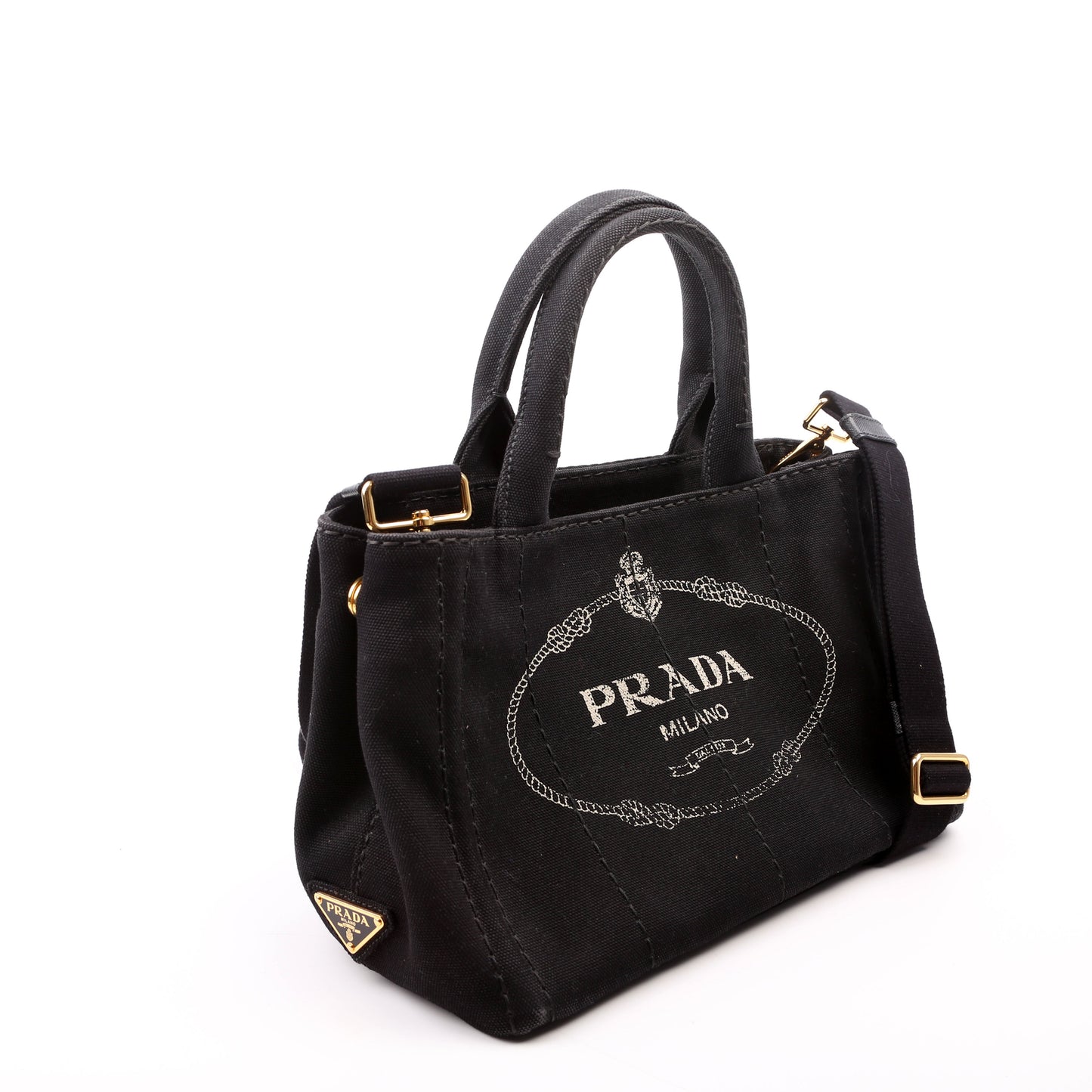Prada Canapa Canvas Small Tote Black Bag