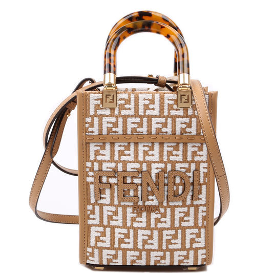 Fendi 8BS051 Raffia FF Mini Sunshine Shopper Tan Bag
