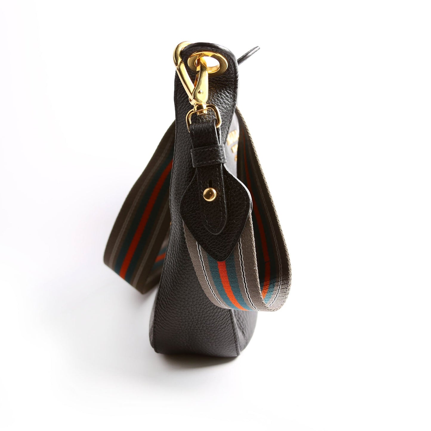 Prada 1BC166 Vitello Phenix Small Zip Messenger Hobo Black Bag