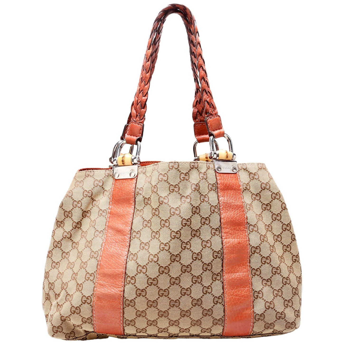 Gucci 232947 GG Canvas Bamboo Tote Bag