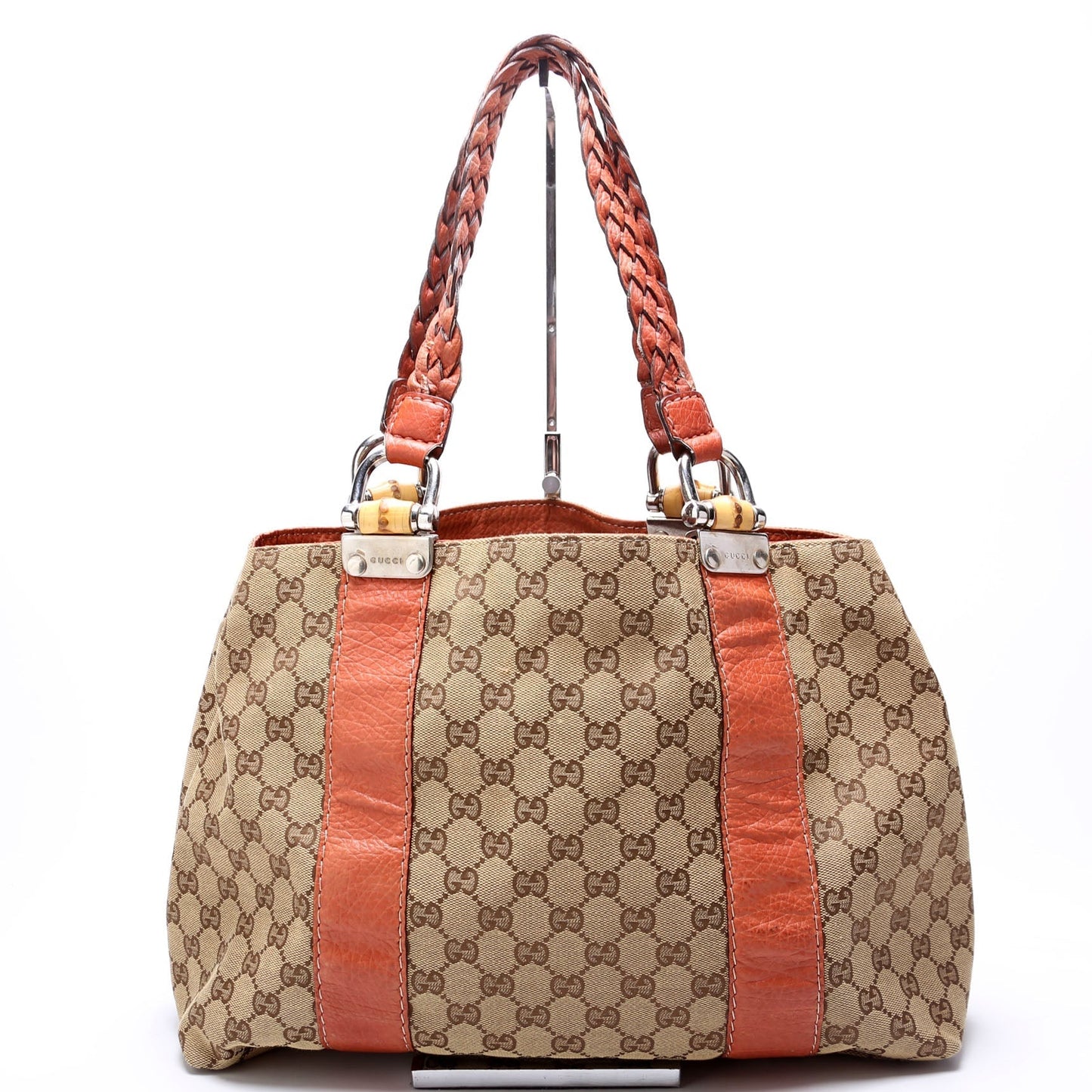 Gucci 232947 GG Canvas Bamboo Tote Bag