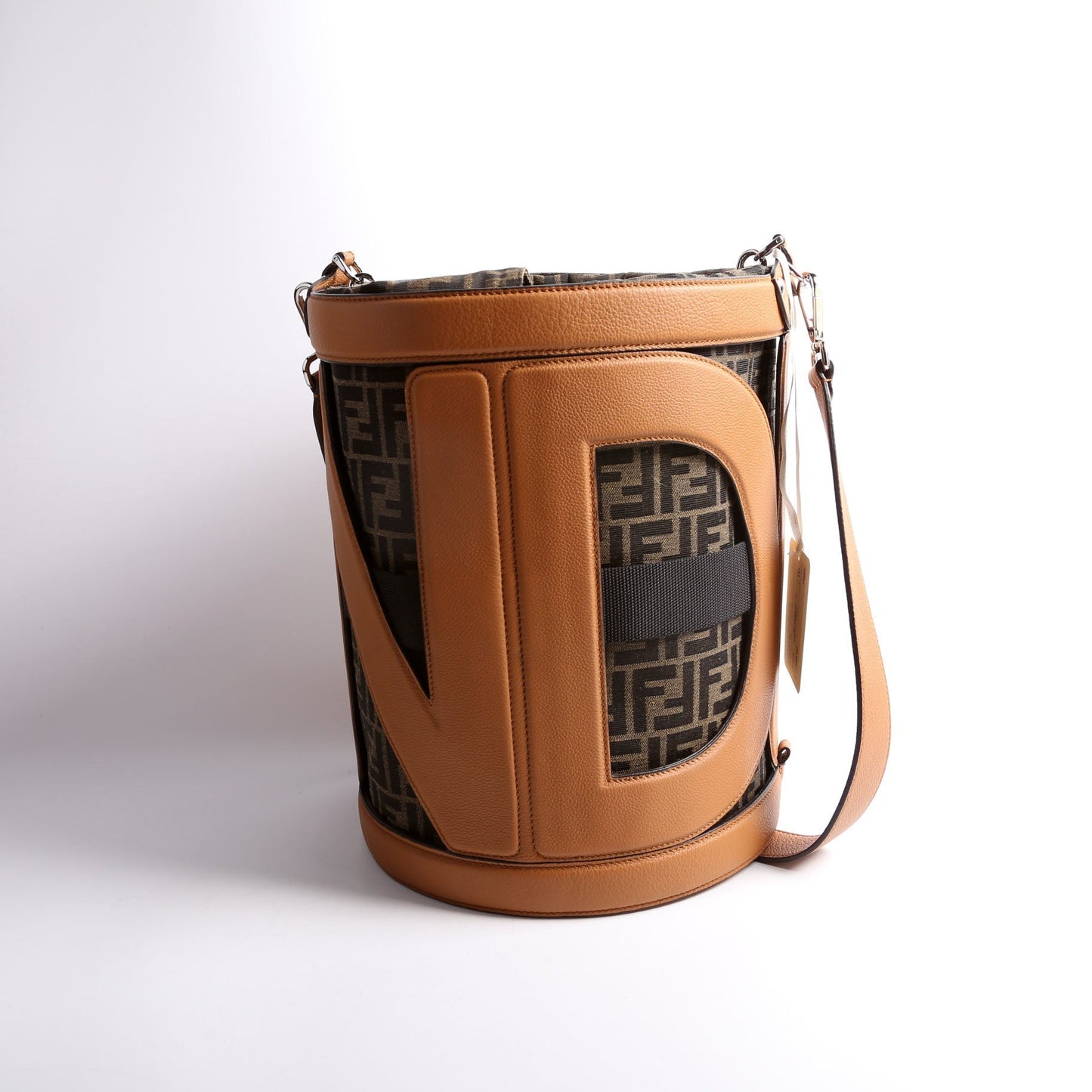 Fendi 7VA589 FF Zucca/Calfskin Step Out Bucket Brown Bag