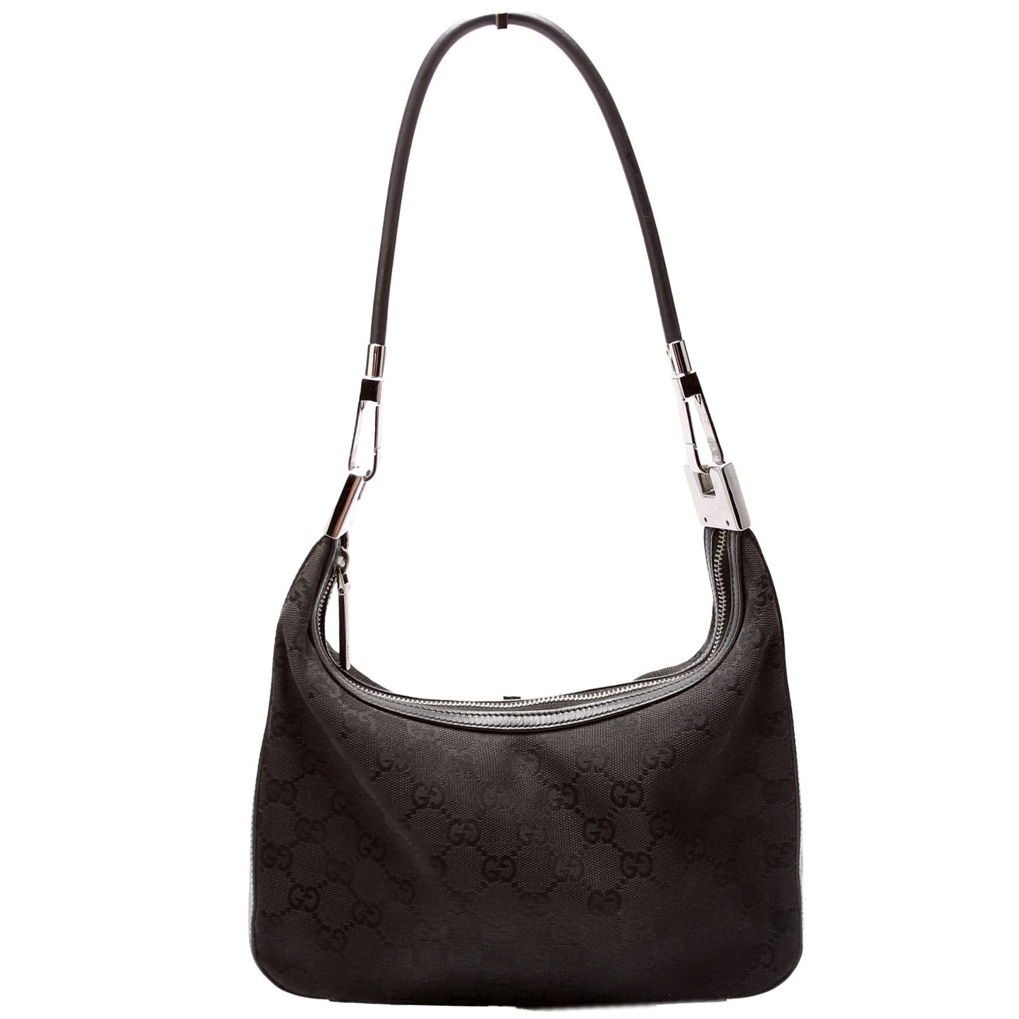 Gucci 01233 GG Canvas Small Clasp Hobo Black Bag