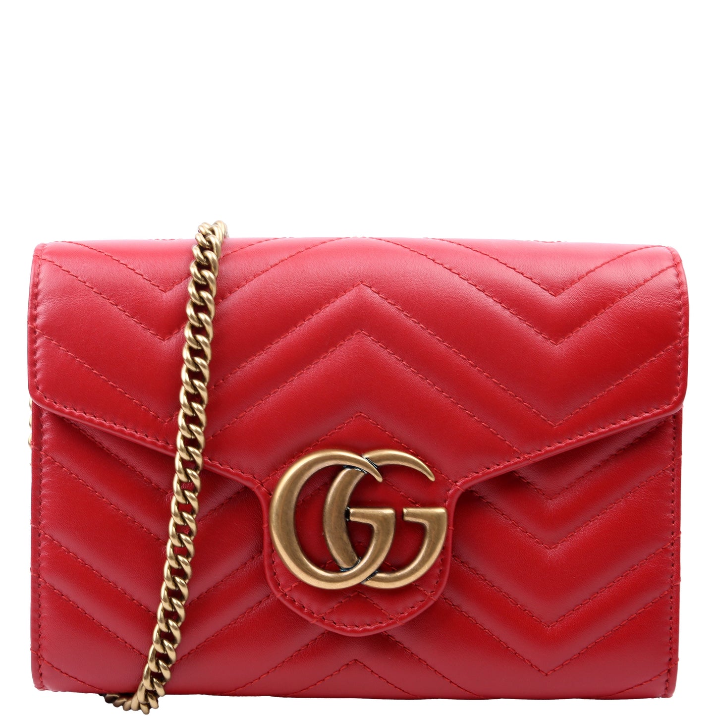 Gucci 474575 Marmont Chain Wallet Red Bag