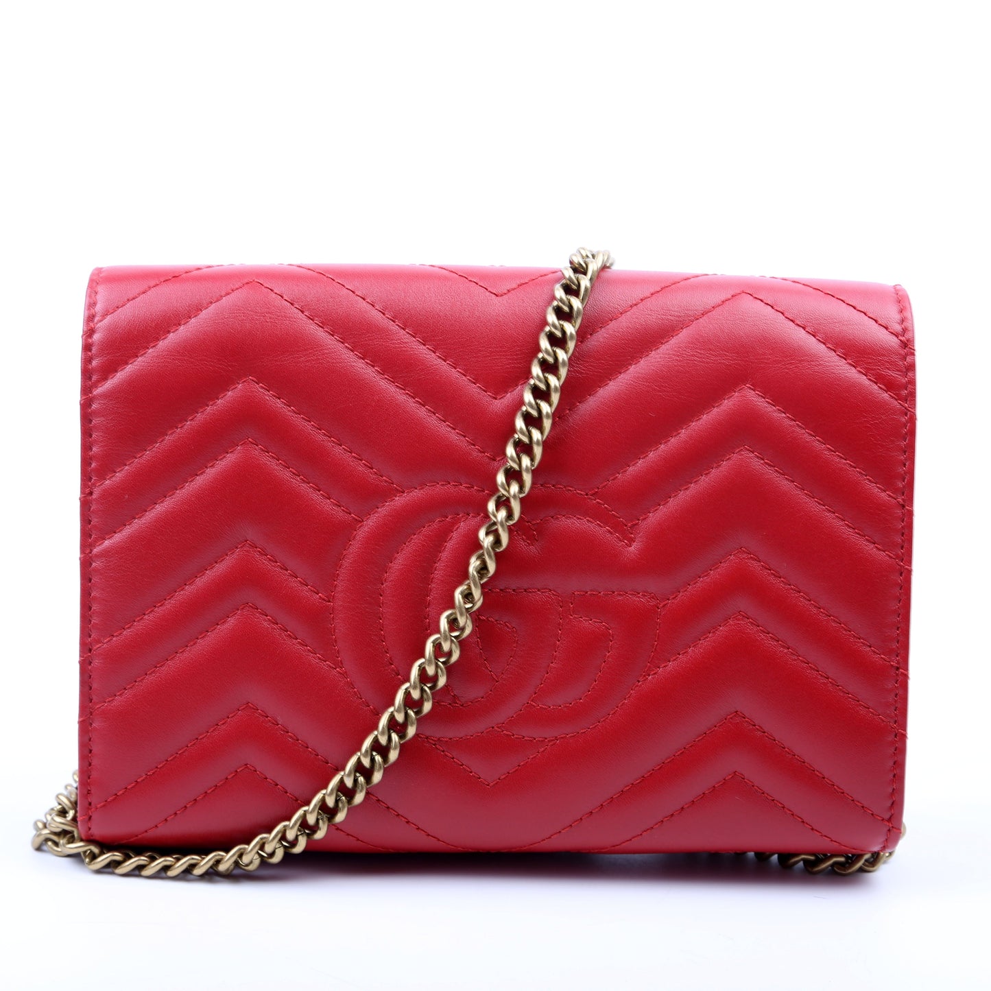 Gucci 474575 Marmont Chain Wallet Red Bag