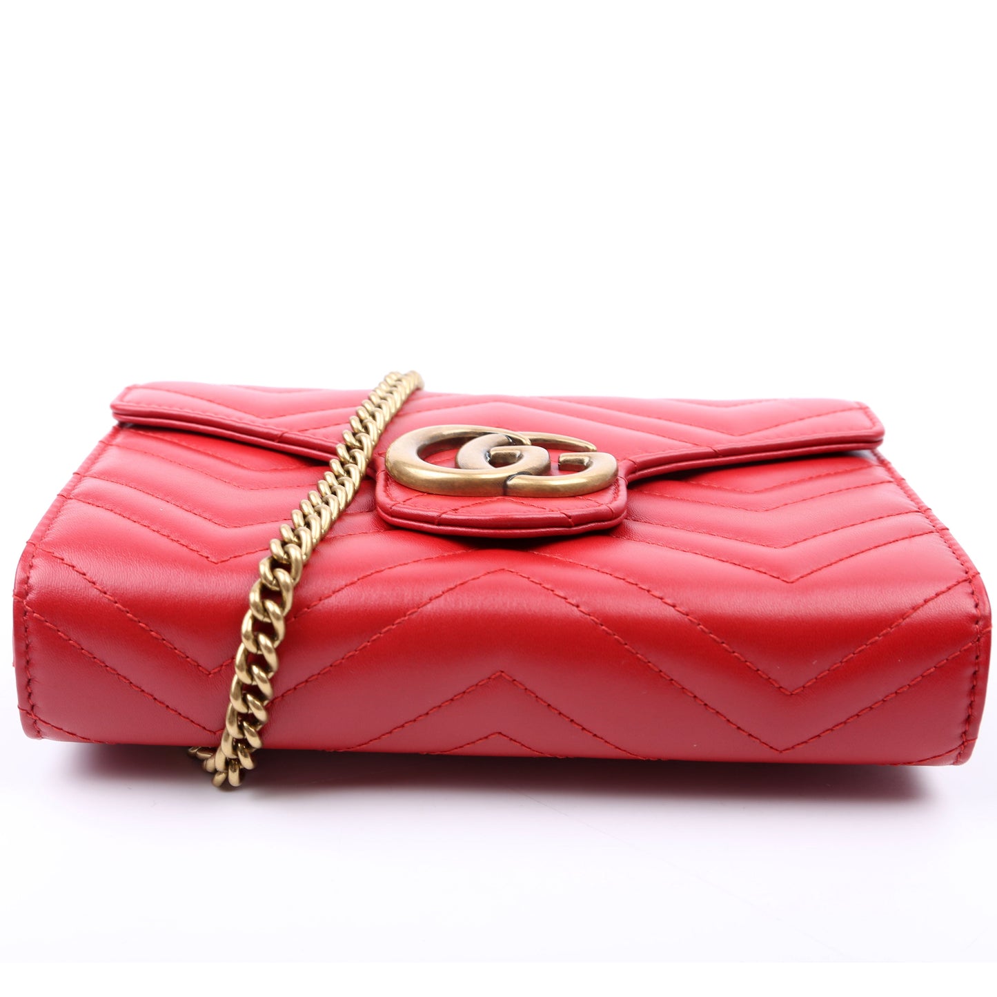 Gucci 474575 Marmont Chain Wallet Red Bag